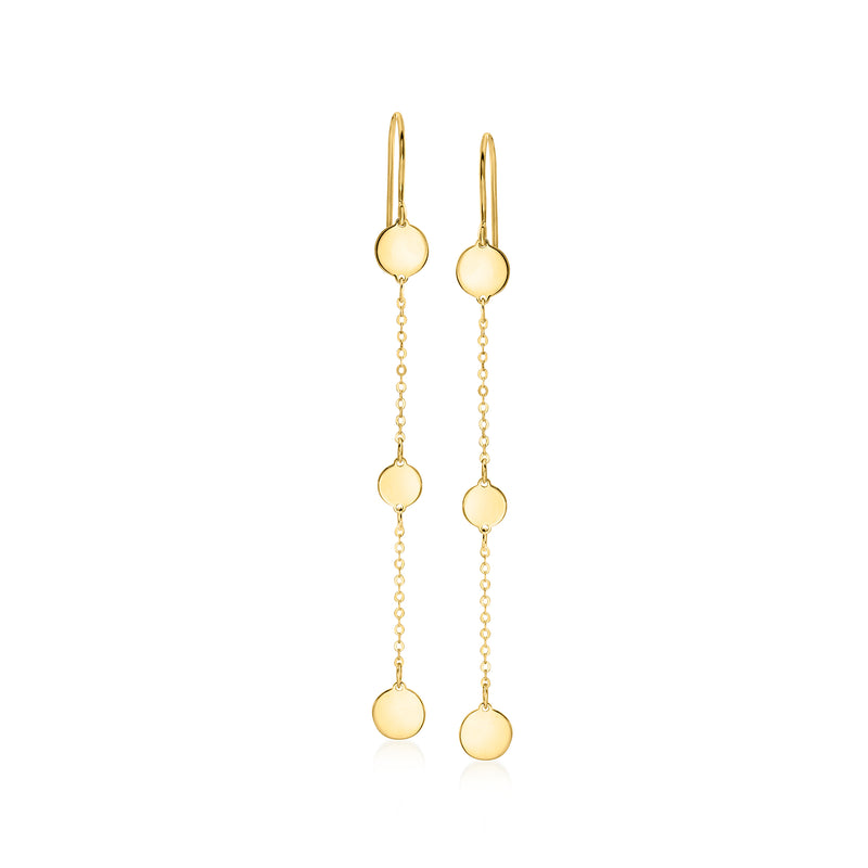 10kt yellow gold drop earrings with circle station charms and ball chain dangles