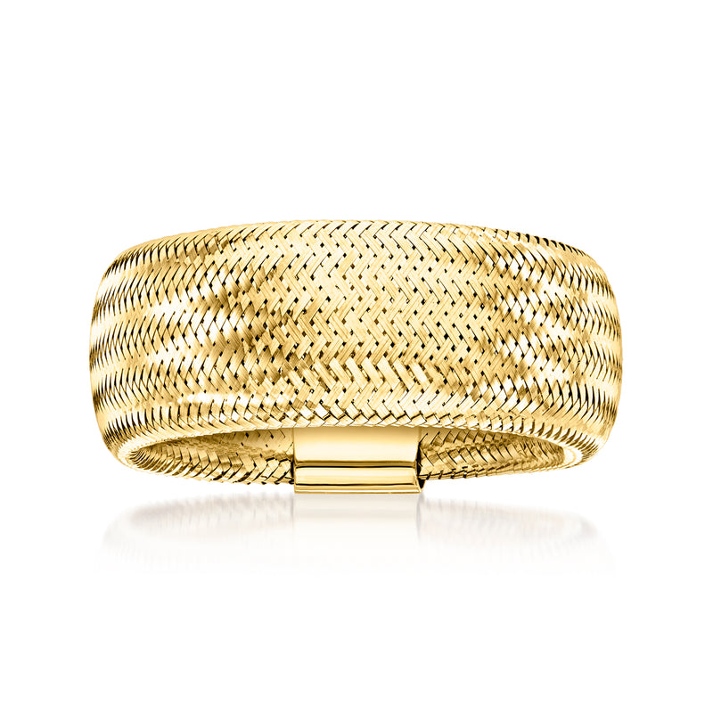 10kt yellow gold mesh stretch ring with bar clasp detail, wide band