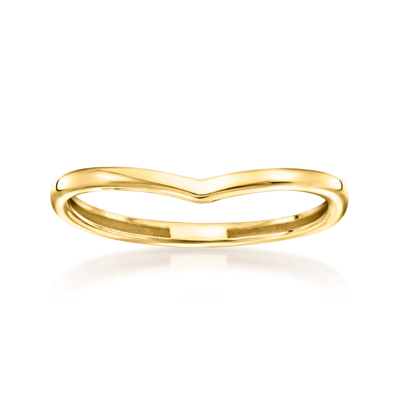Italian 10kt yellow gold V-shaped band ring with smooth wave profile