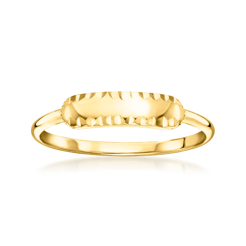 10kt yellow gold diamond-cut bar ring with faceted oval top