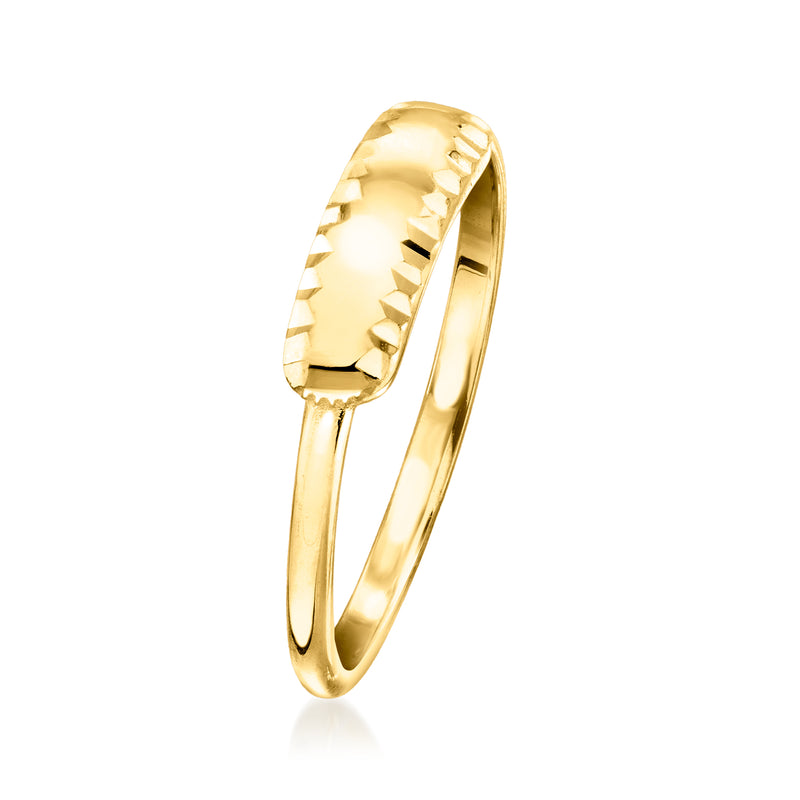 10kt yellow gold diamond-cut bar ring, oval top in profile view