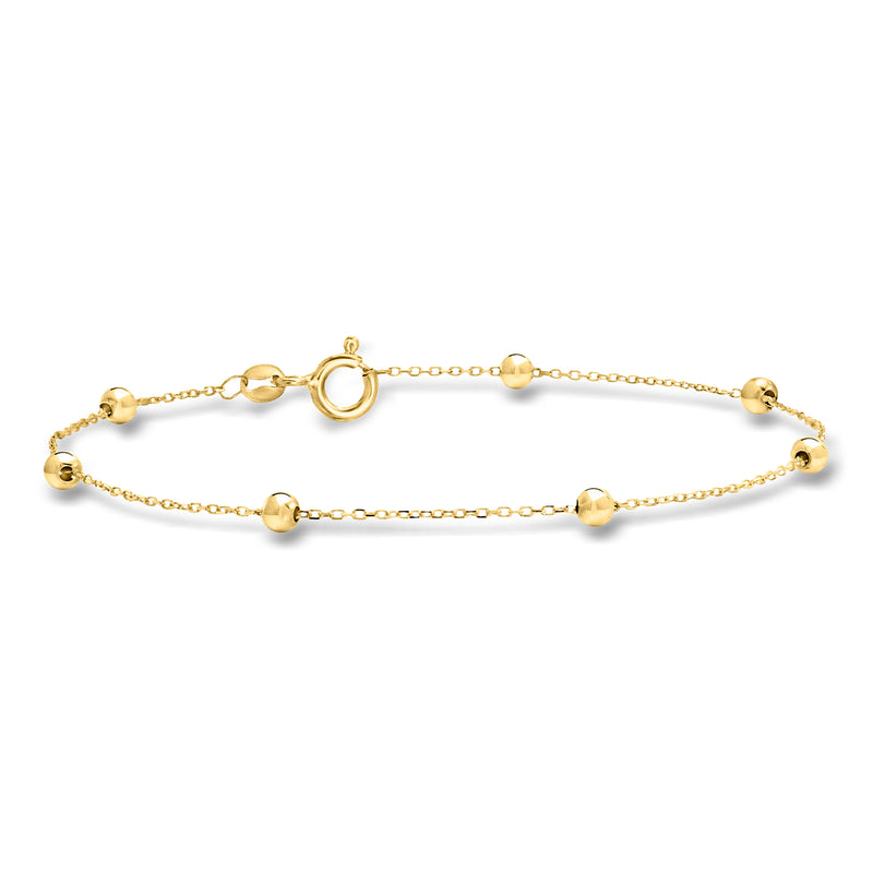 Yellow gold bead station bracelet with small round ball beads and link chain