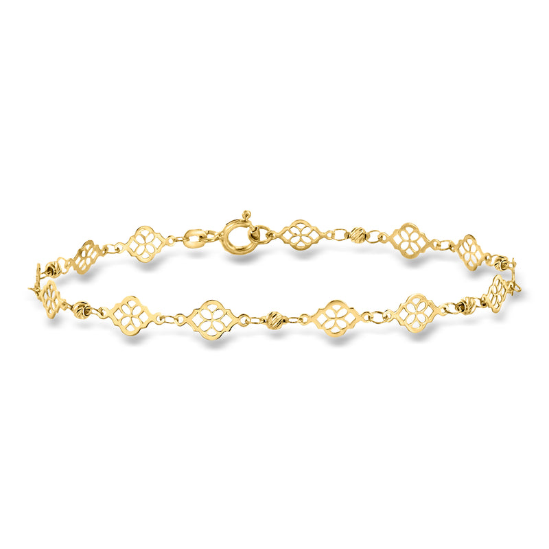 10kt yellow gold floral station bracelet with linked filigree stations