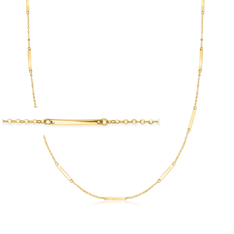 10kt yellow gold bar station necklace with slim chain and small bar links