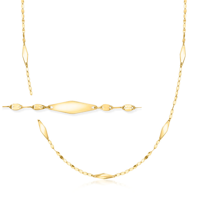 10kt yellow gold station necklace with kite-shaped links on fine chain