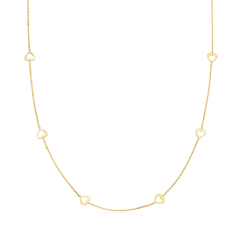 10kt yellow gold heart station necklace with small linked heart charms