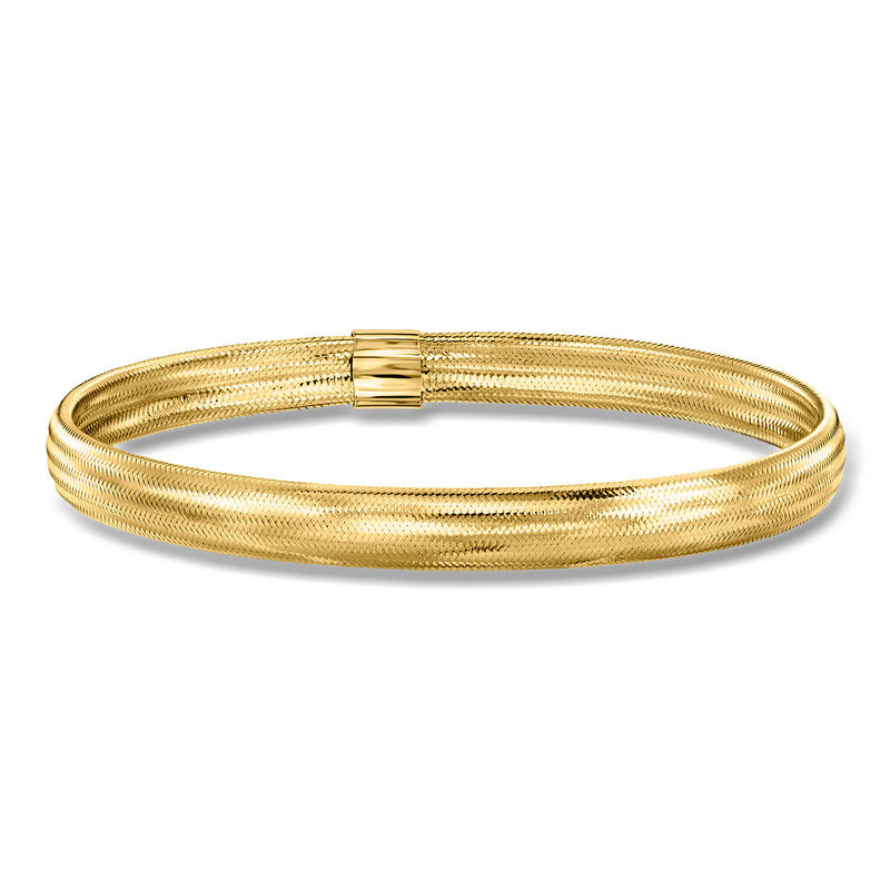 10kt yellow gold mesh stretch bangle bracelet with rectangular clasp detail