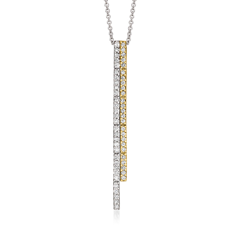 Two-bar diamond pendant necklace in two-tone gold with long vertical bar design