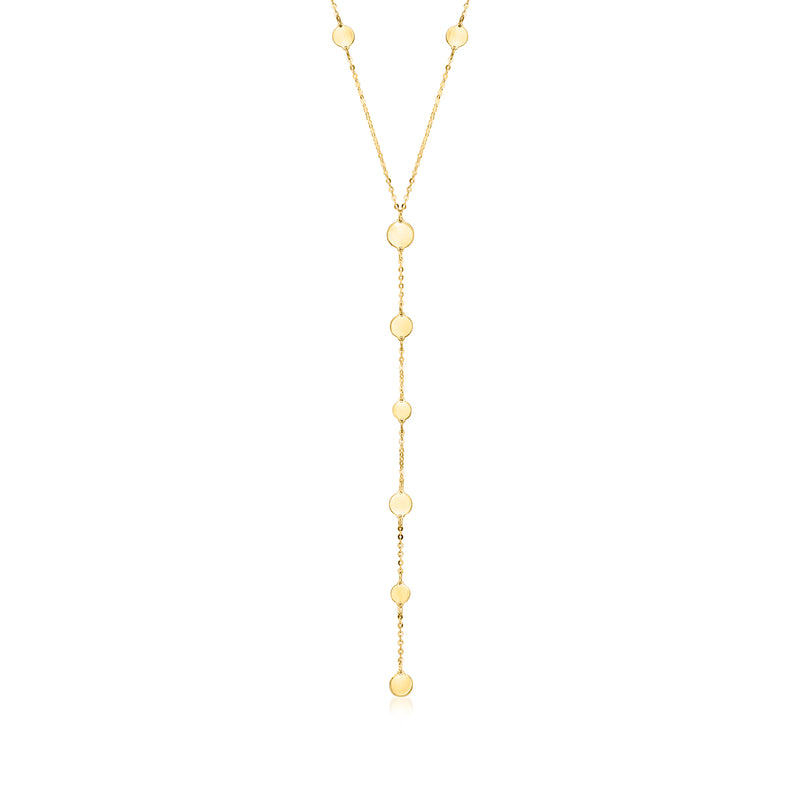 10kt yellow gold Y-necklace with round disc station links
