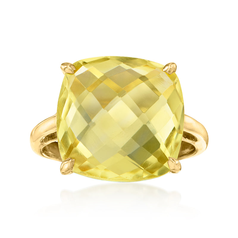 Gold over sterling ring with large lemon quartz oval, four-prong setting