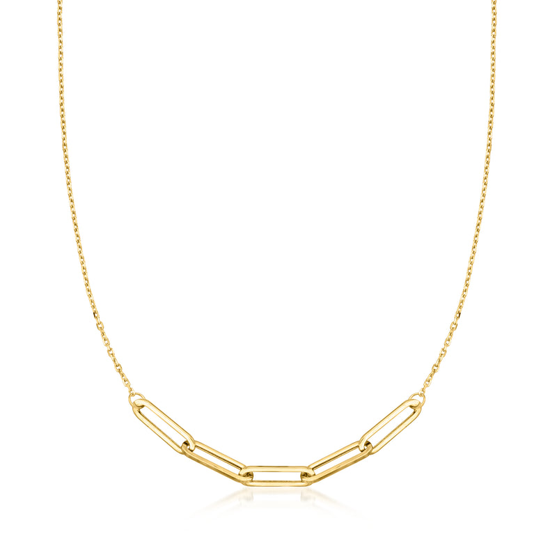 10kt yellow gold paper clip link station necklace with central bar links