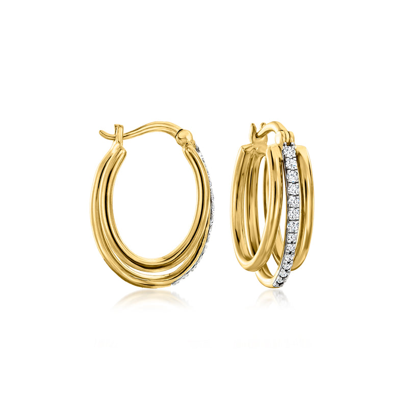 Diamond triple-hoop earrings in 18kt gold over sterling silver
