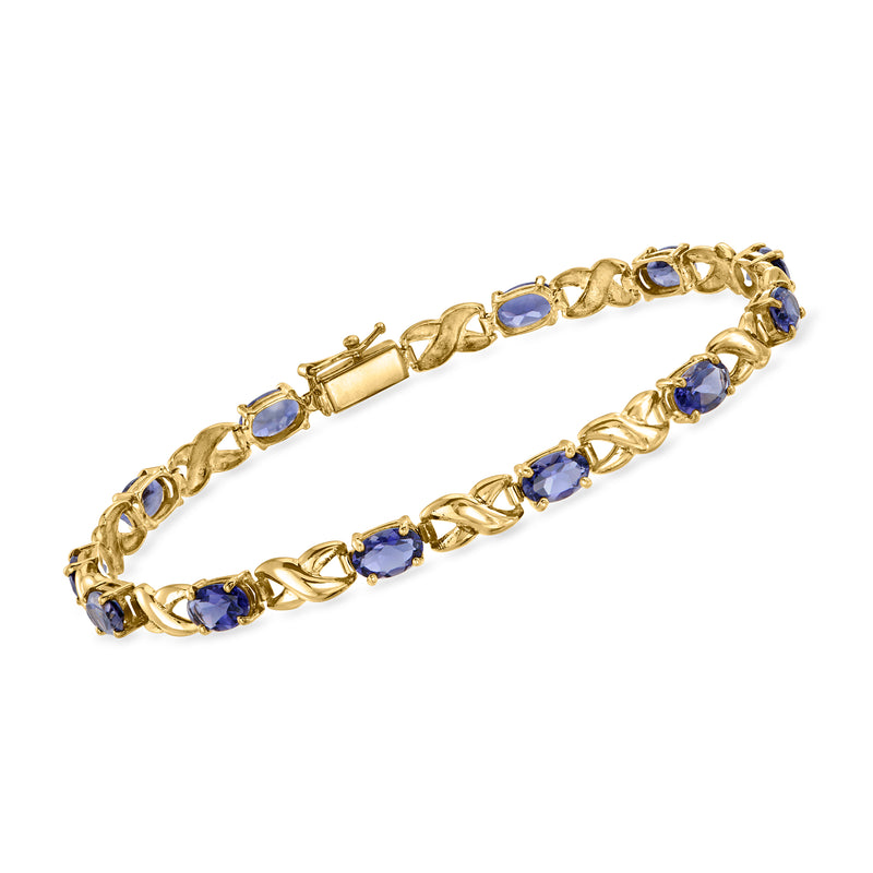 Vintage 14kt yellow gold iolite link bracelet with blue oval gemstones
