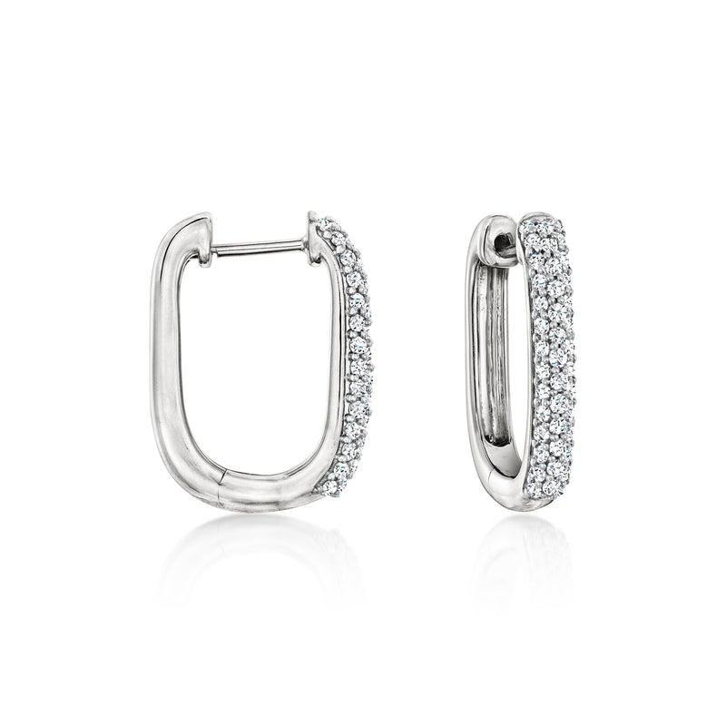 Sterling silver diamond paper clip link hoop earrings