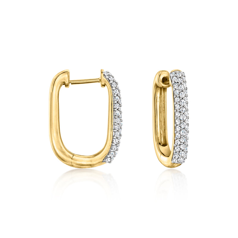 Paper clip link hoop earrings in 18kt gold over sterling with diamond accents