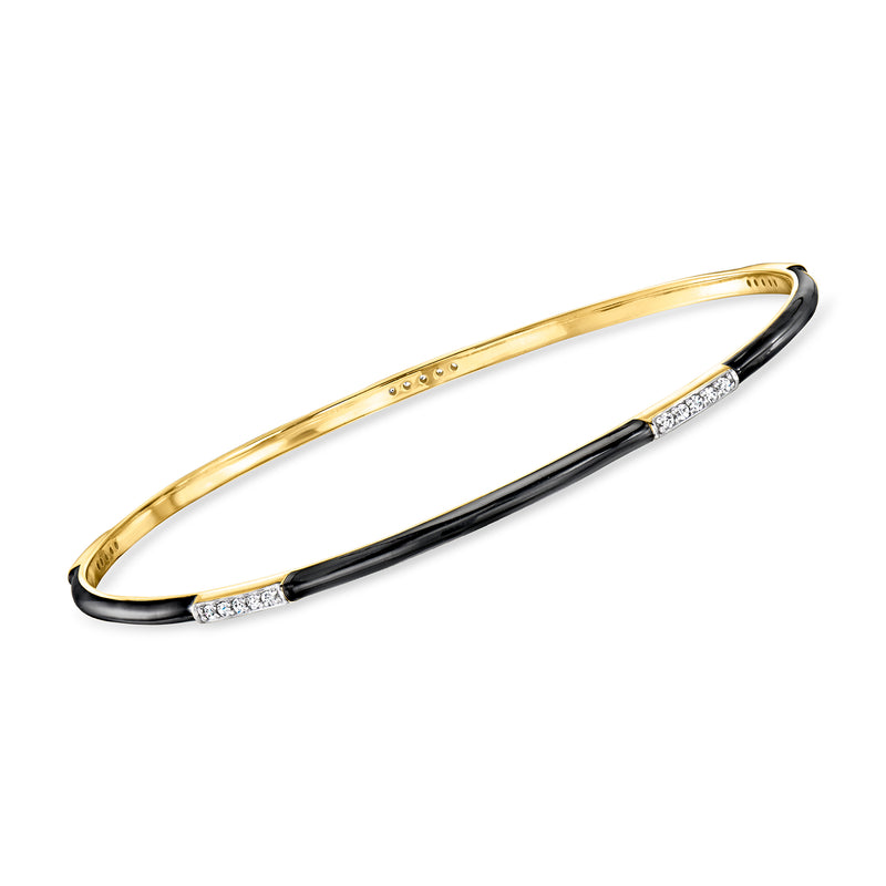 18kt gold over sterling bangle with black enamel inlay and diamond accents