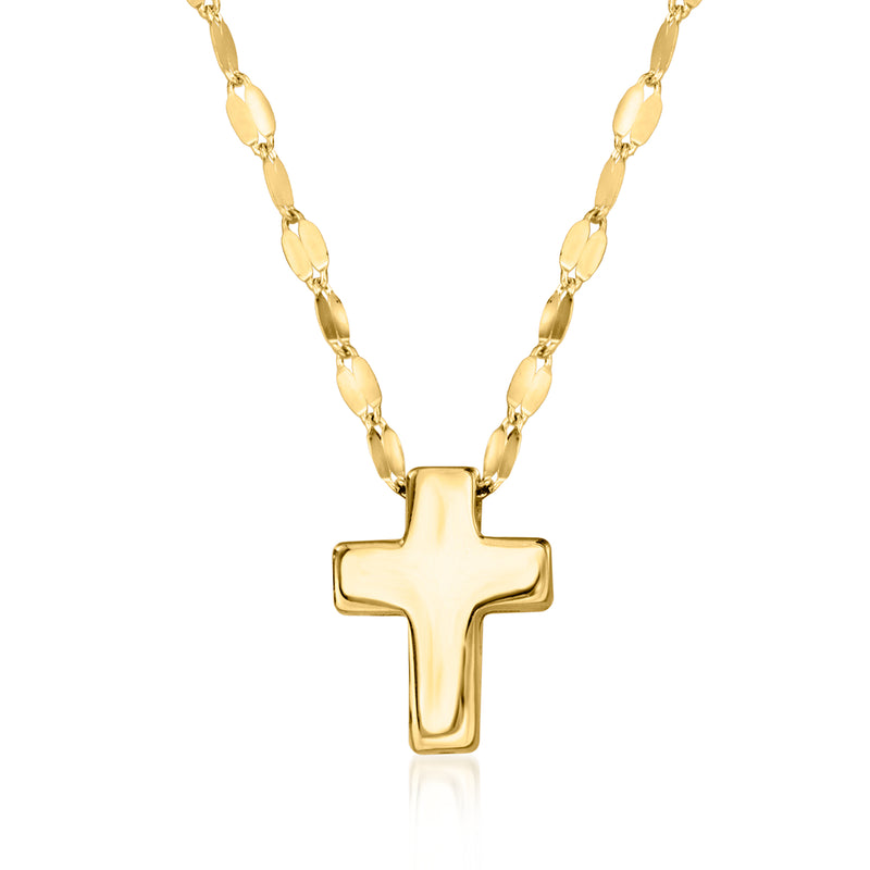 10kt yellow gold puffed cross pendant necklace with curb chain
