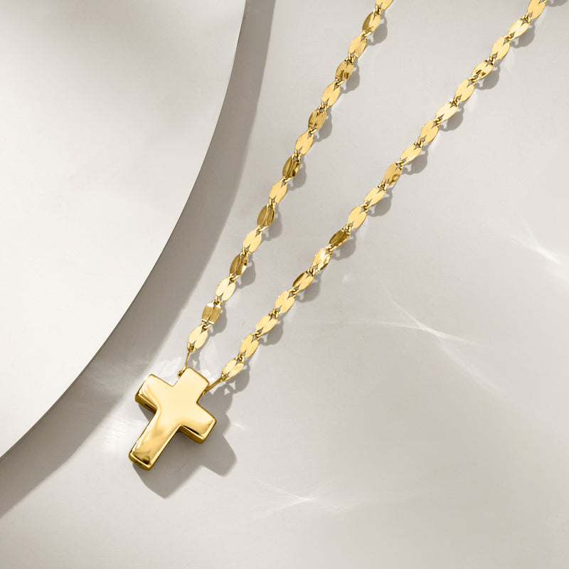 10kt yellow gold cross pendant necklace with linked curb chain
