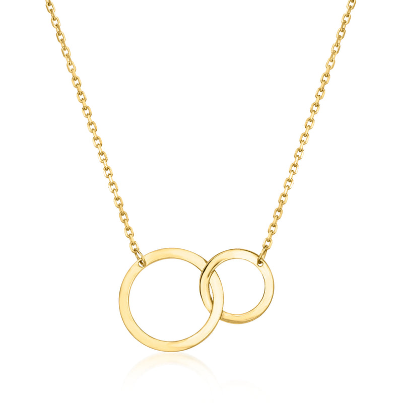 10kt yellow gold interlocking-circle necklace with linked circular pendant on chain