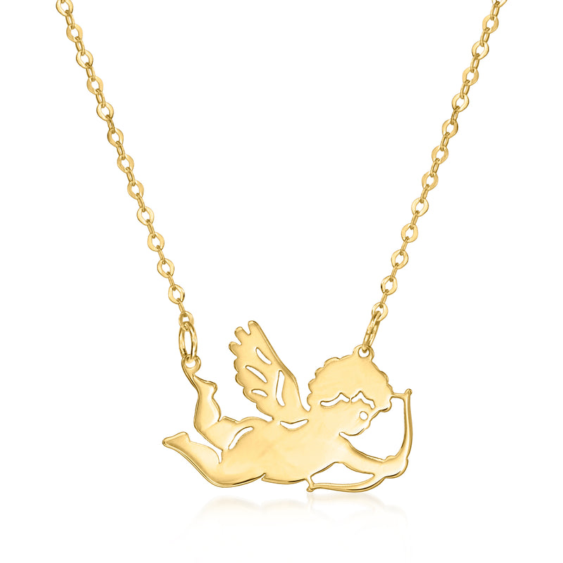 10kt yellow gold cupid pendant necklace with linked chain