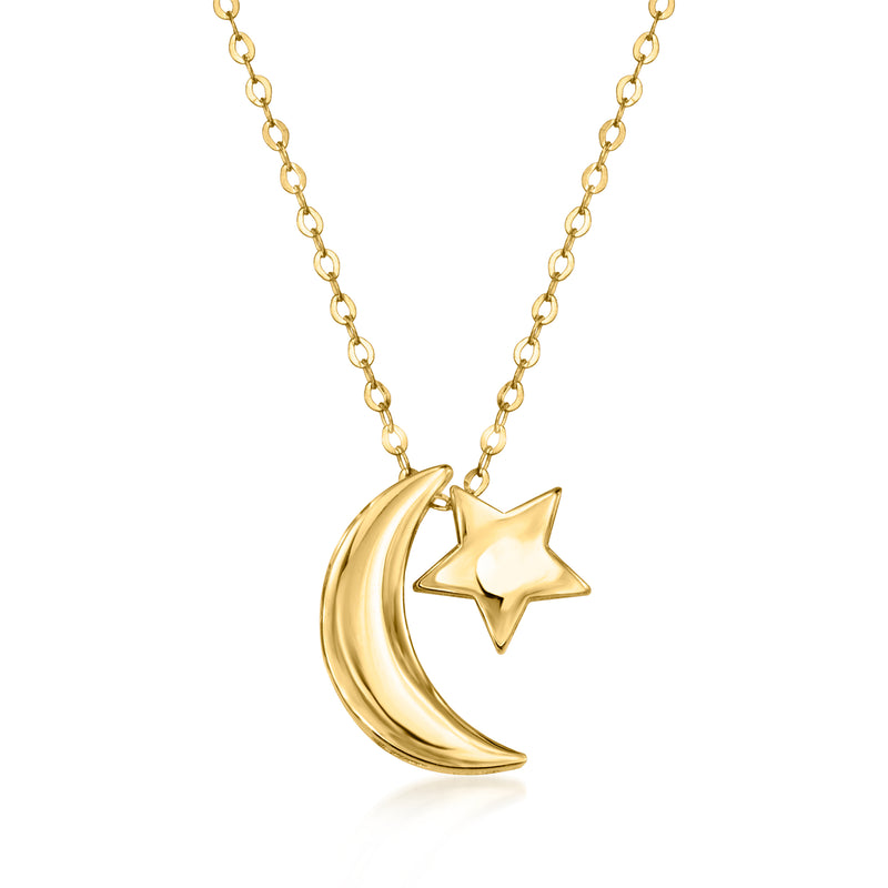 10kt yellow gold moon and star pendant necklace with link chain