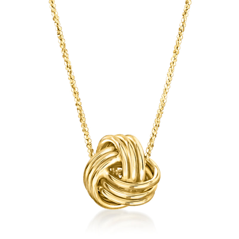 10kt yellow gold love knot pendant necklace with twisted knot centerpiece