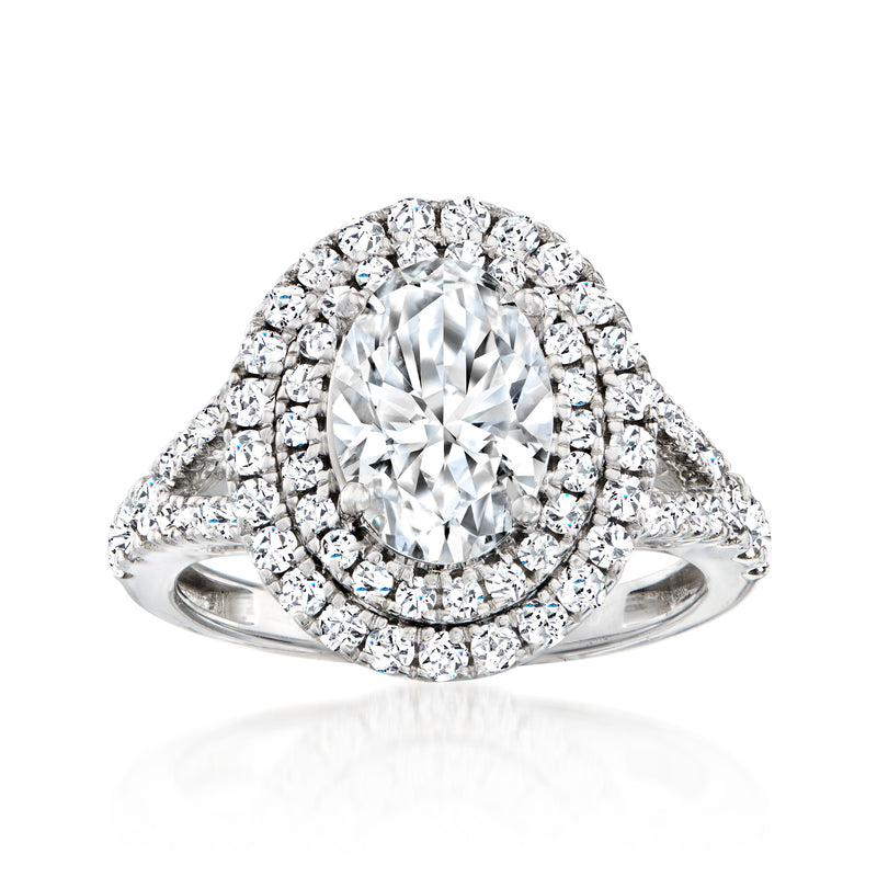 Oval lab-grown diamond halo ring in 14kt white gold