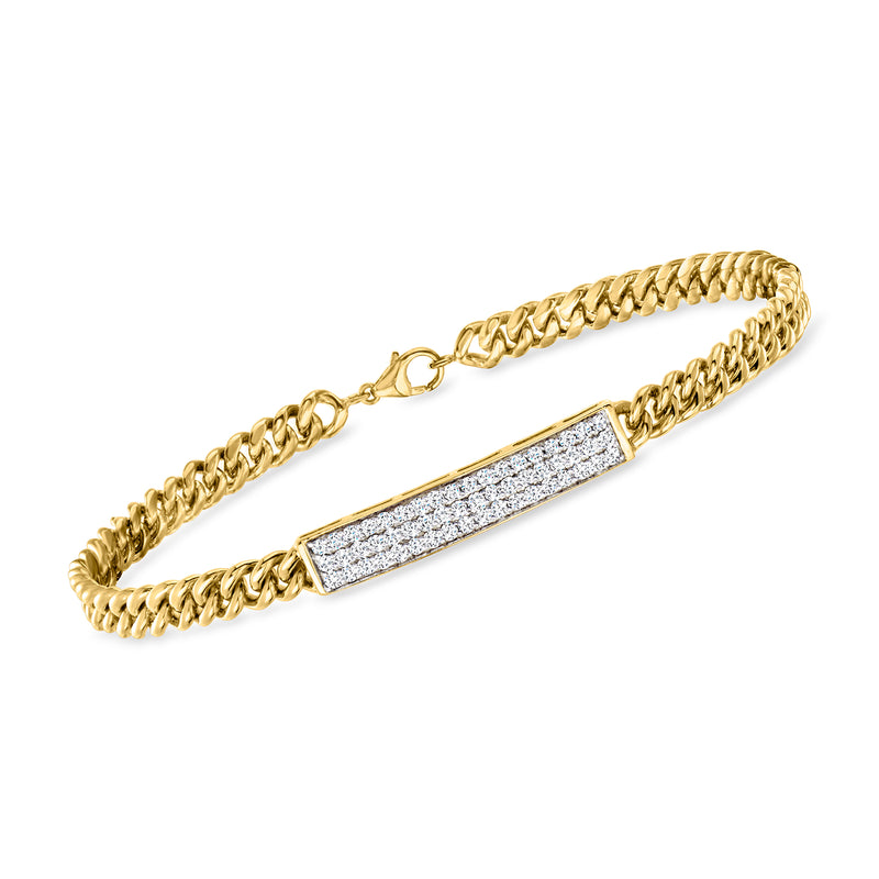 Gold ID bracelet with lab-grown diamond panel