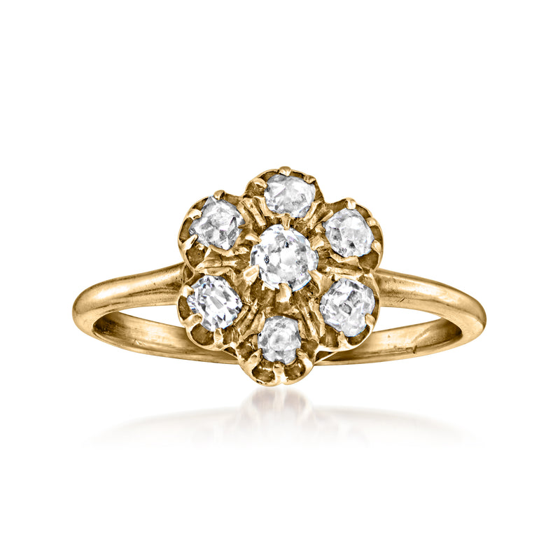 Vintage diamond flower ring in yellow gold with round cluster stones