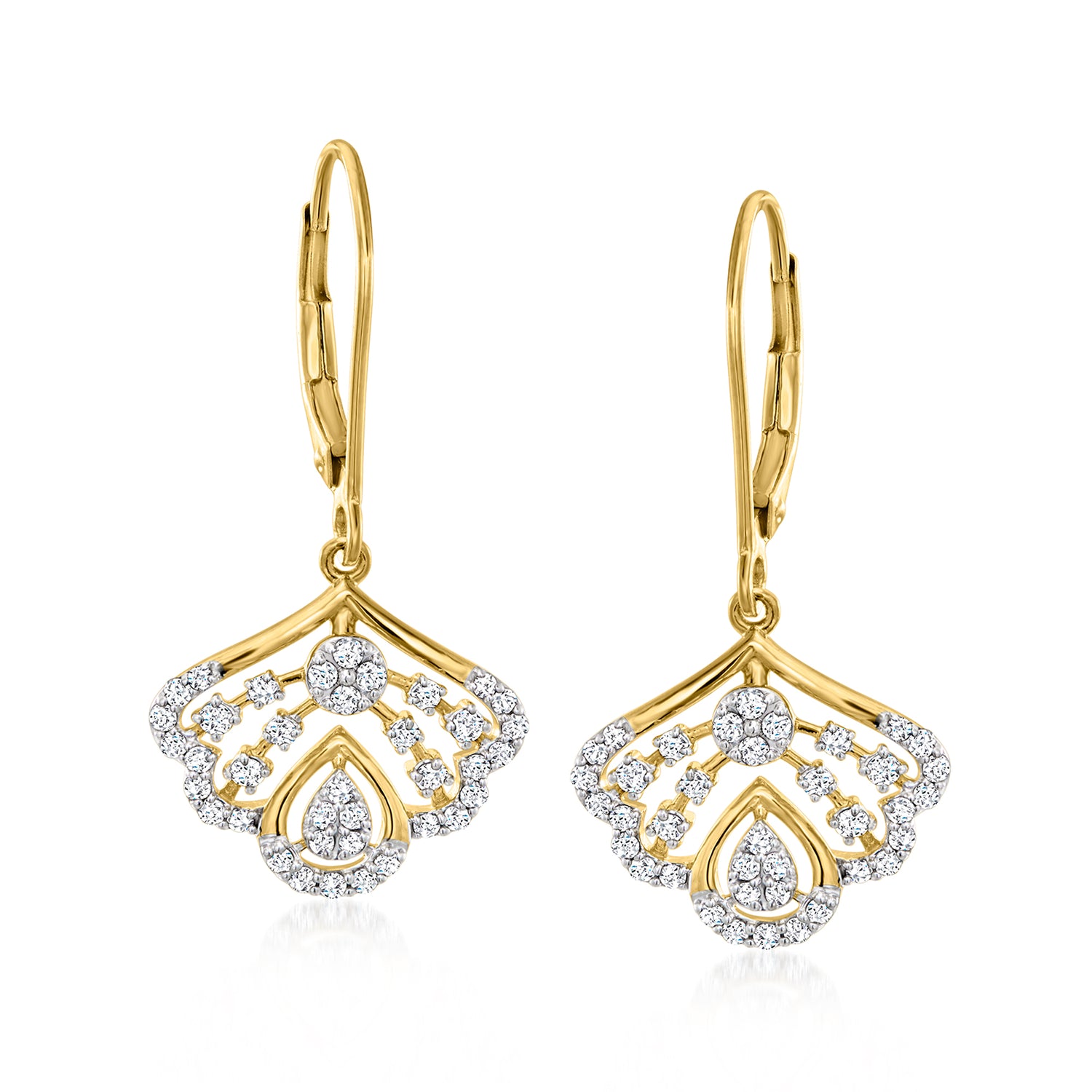 .50 ct. t.w. Diamond Fan-Shaped Drop Earrings in 18kt Gold Over Sterling