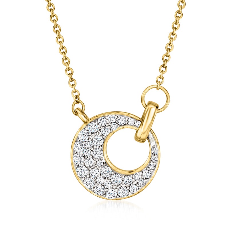 14kt yellow gold open-circle diamond pendant necklace on a link chain