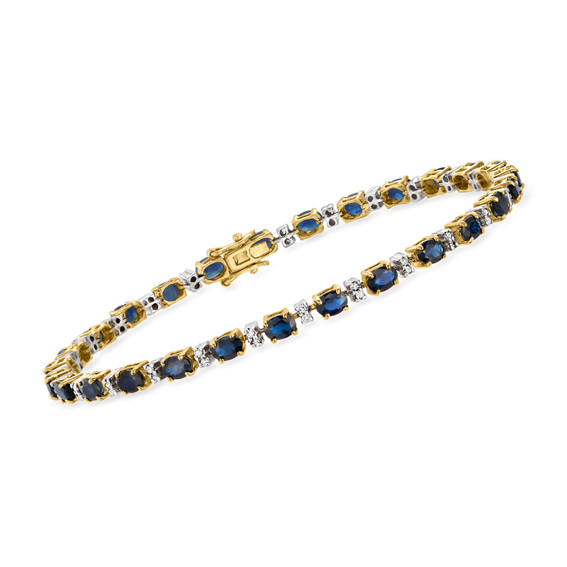 14kt two-tone gold tennis bracelet with blue sapphire and diamond accents