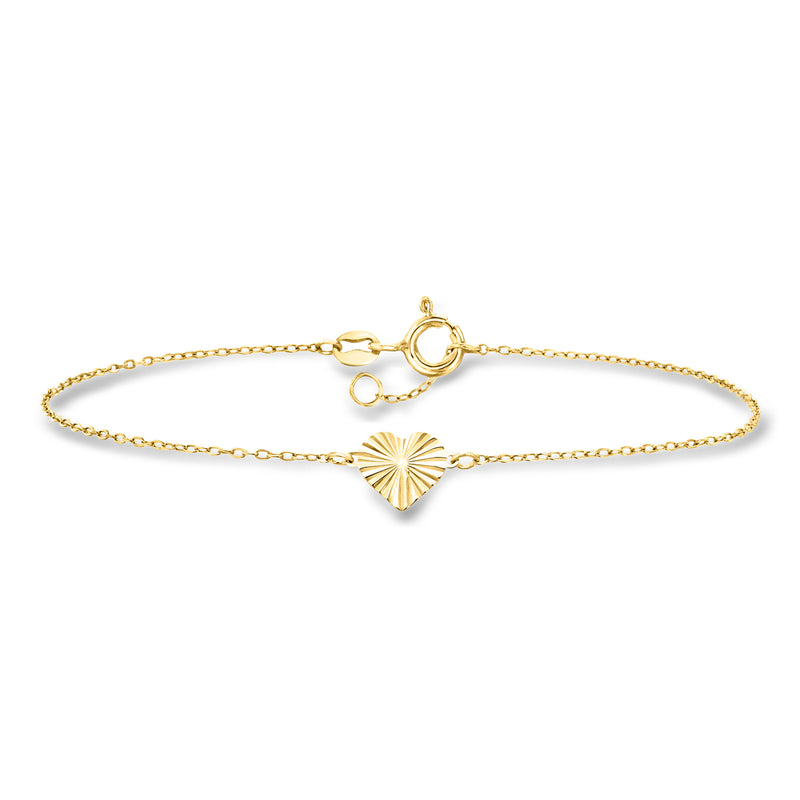 10kt yellow gold heart bracelet with diamond-cut heart charm and spring clasp