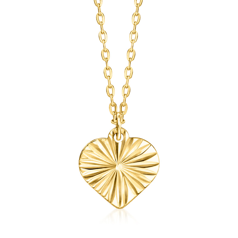 10kt yellow gold heart pendant necklace with diamond-cut radiating design and chain