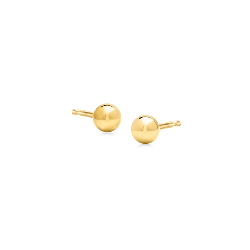 Yellow gold ball stud earrings, round 4mm balls on post backs
