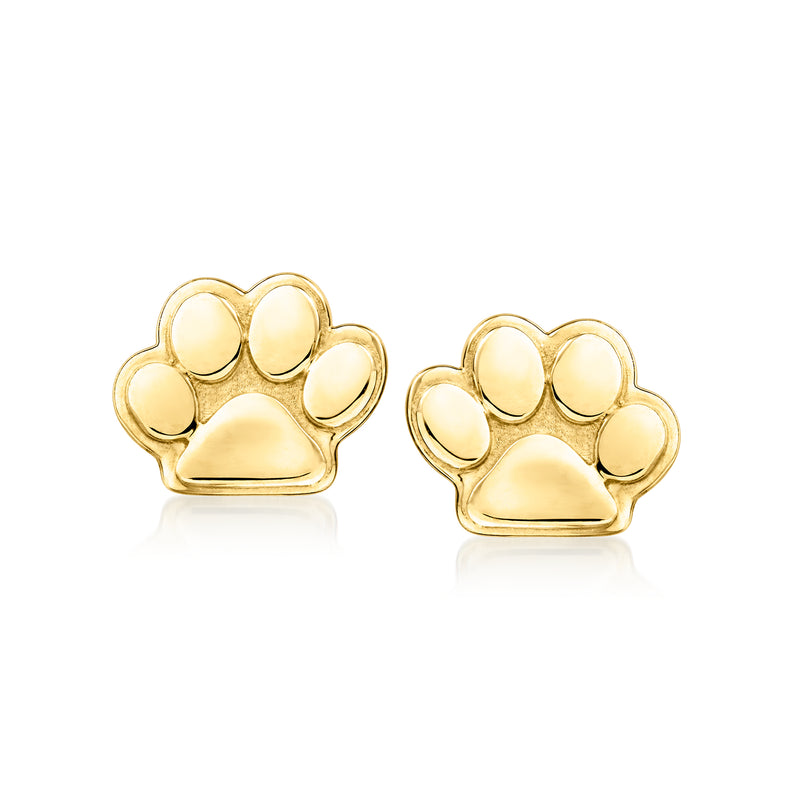 Petite 10kt yellow gold paw print stud earrings, post backs