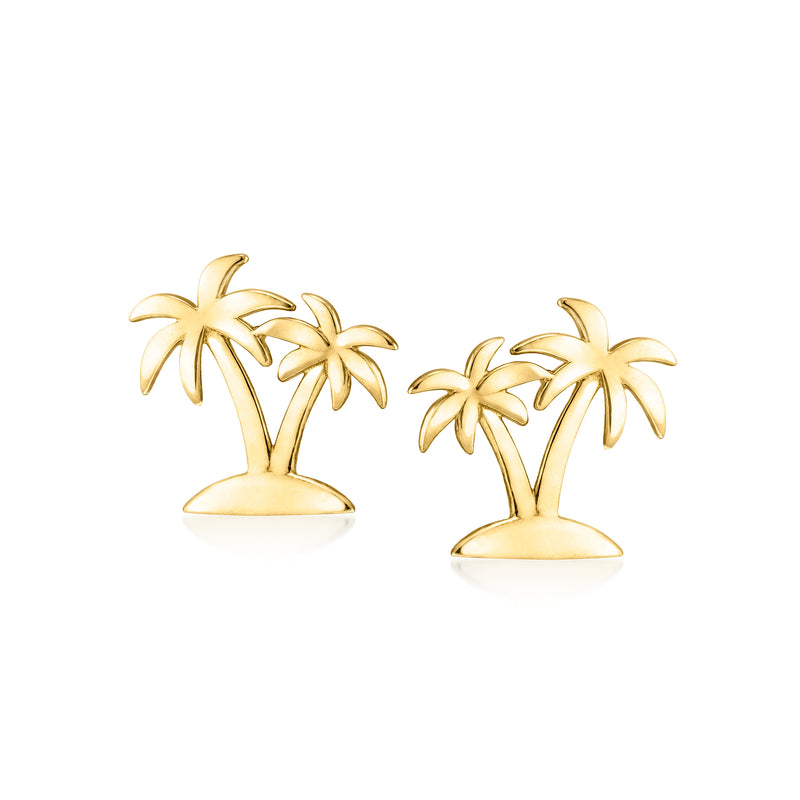 10kt yellow gold palm tree stud earrings with flat bases
