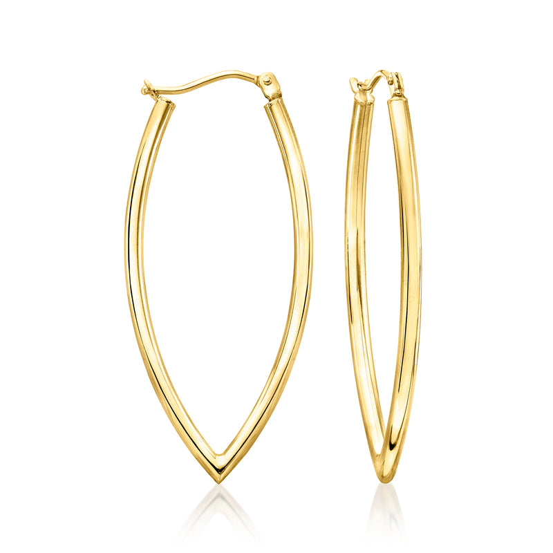 10kt yellow gold oval hoop earrings, curved hoops with hinge and post