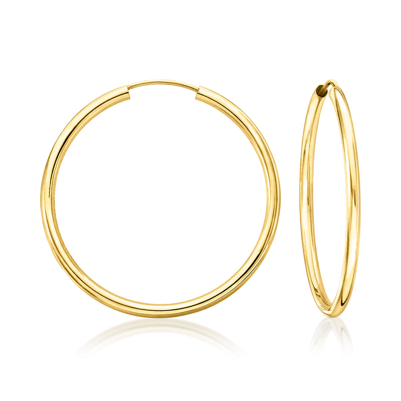 10k yellow gold round hoop earrings with a smooth polished finish