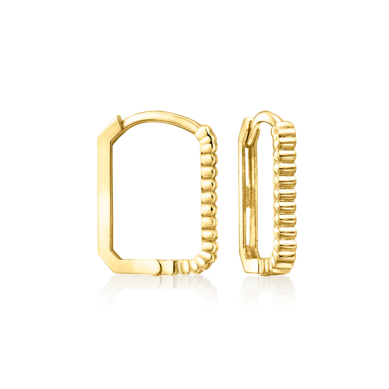 10kt yellow gold square ribbed huggie hoop earrings, hinged clasp