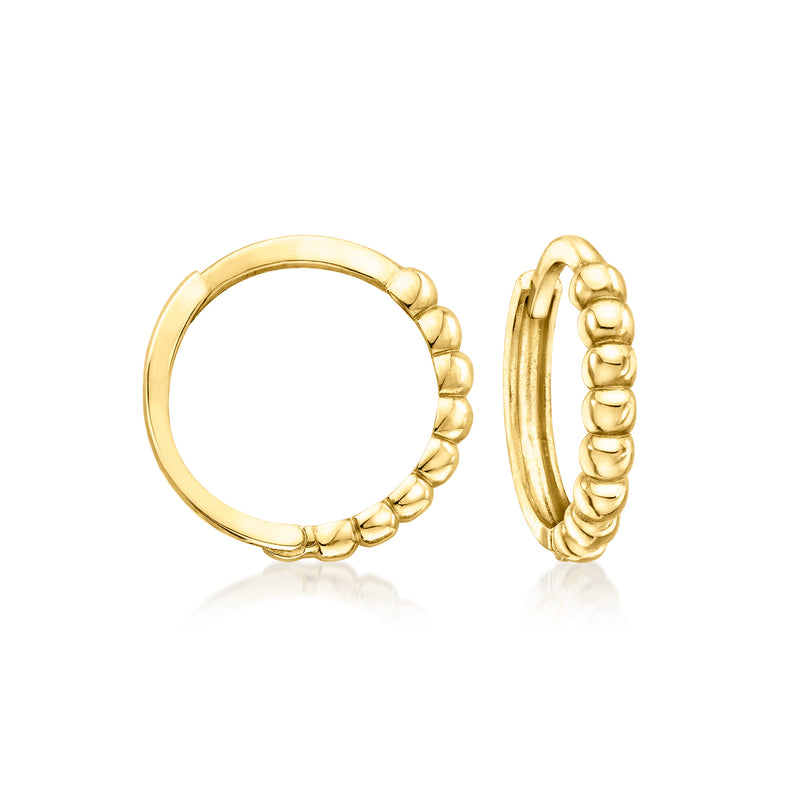 10kt yellow gold beaded huggie hoop earrings with rounded bead accents