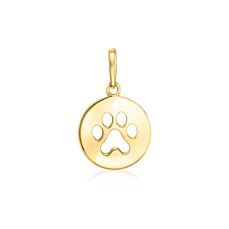 10kt yellow gold paw print cut-out round pendant with bail