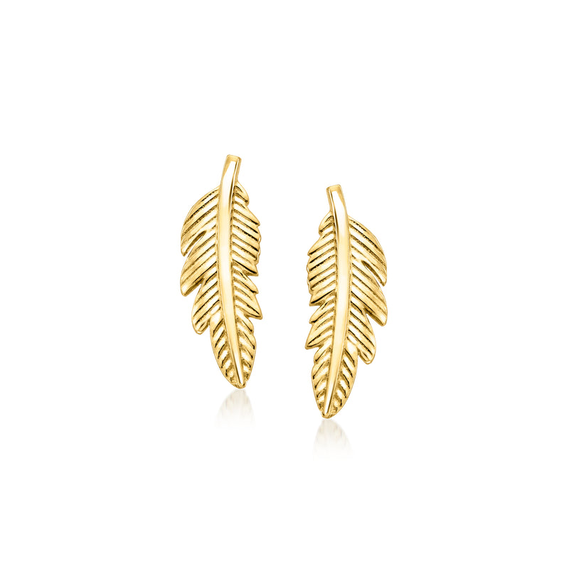 10kt yellow gold petite feather stud earrings