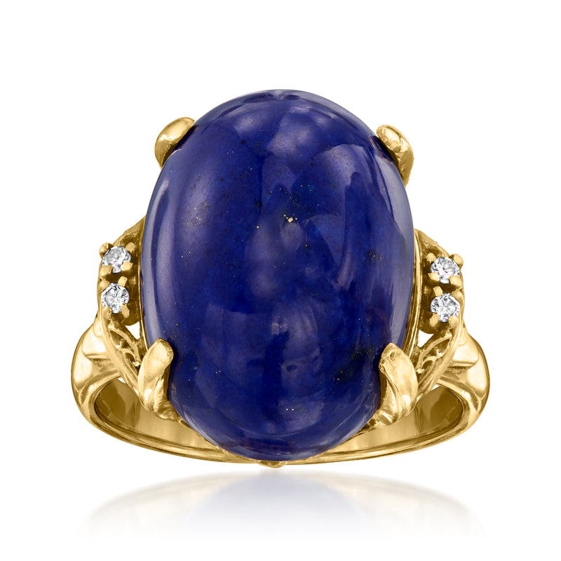 Vintage lapis cabochon ring in 18kt yellow gold with diamond accents on the band