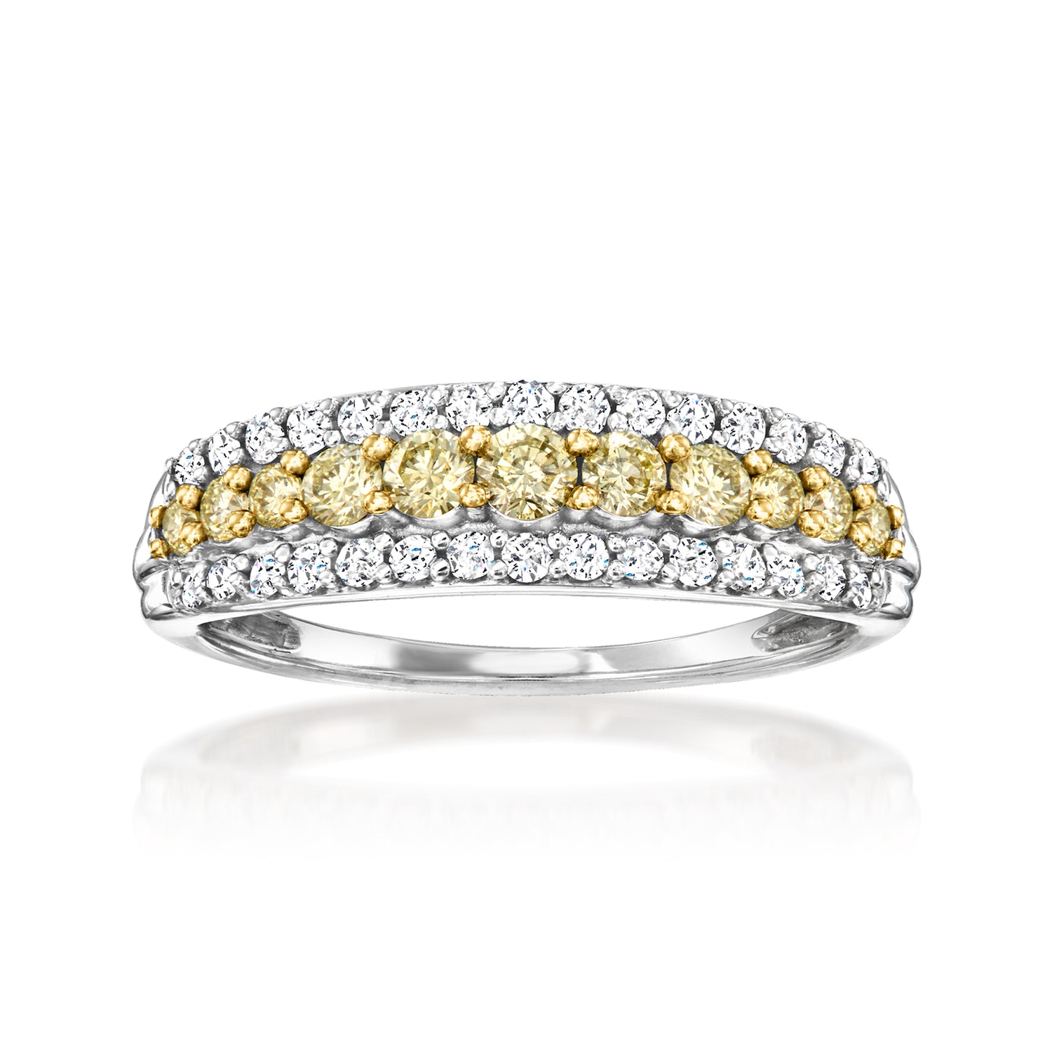.75 ct. t.w. Yellow and White Diamond Three-Row Ring in 14kt White Gold