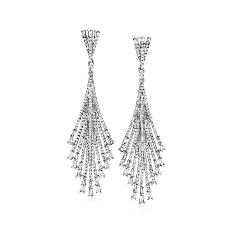 Sterling silver diamond chandelier drop earrings with fan-like tassels