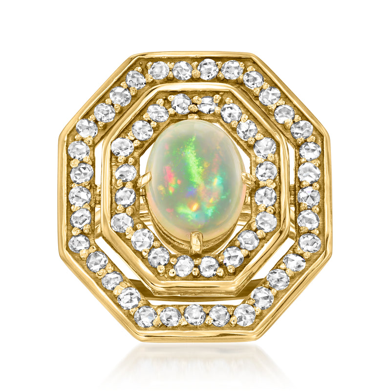 18kt yellow gold octagonal ring with opal center and diamond halo