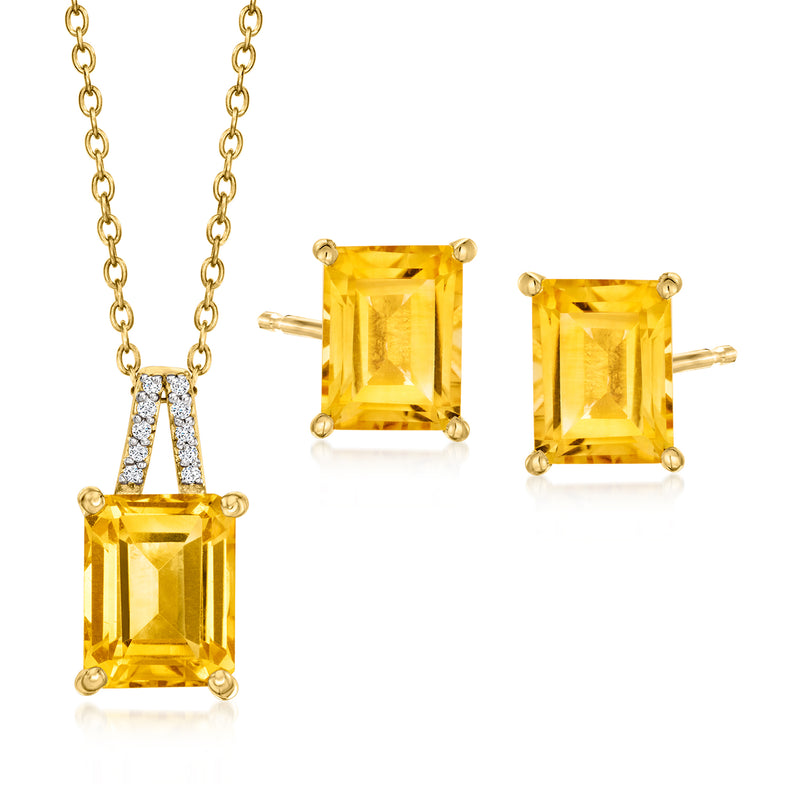 18kt gold over sterling jewelry set with citrine pendant and zircon-accent earrings