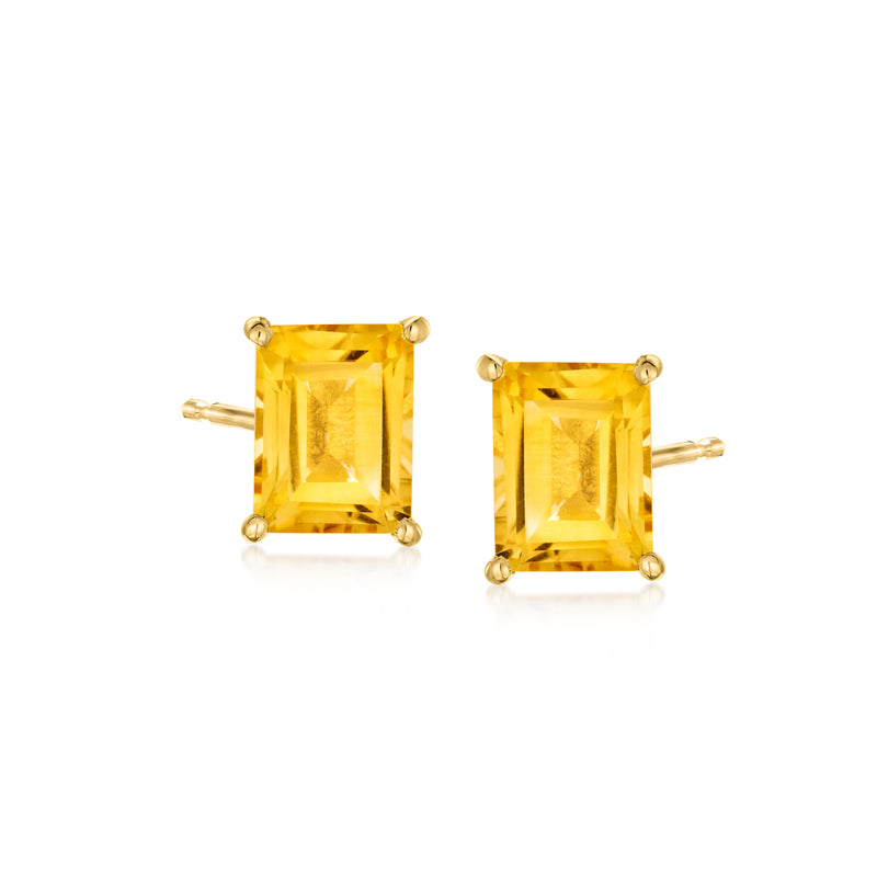 Square-cut citrine stud earrings in 18kt gold over sterling settings