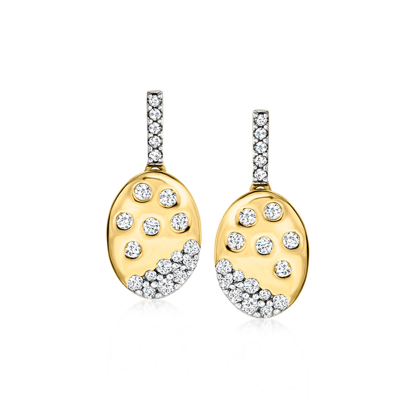 18kt gold over sterling oval drop earrings with scattered diamonds